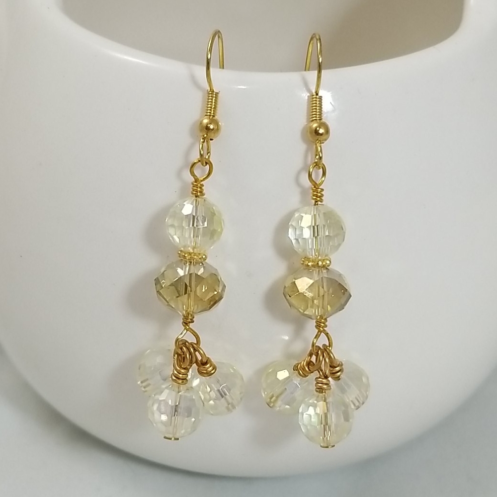 Pale yellow and smoky gray Crystal Earrings
